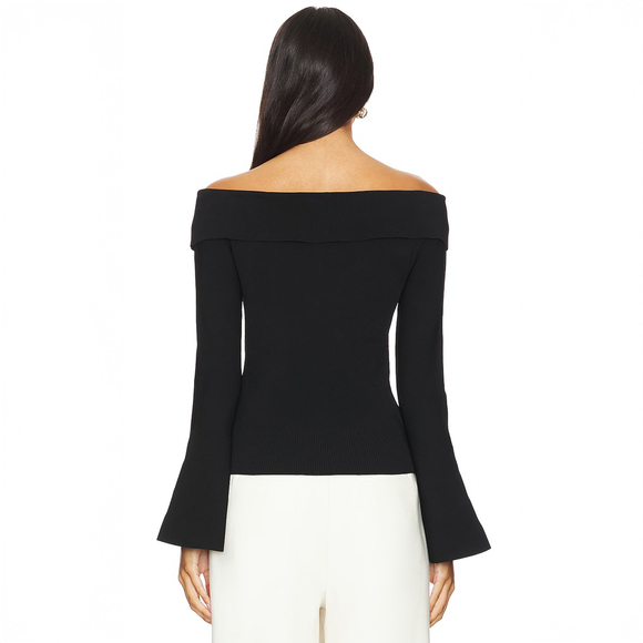 NWT SIMKHAI Rebecka Off Shoulder Knit Top in Black Sweater $395 - Size XS - Picture 5 of 6